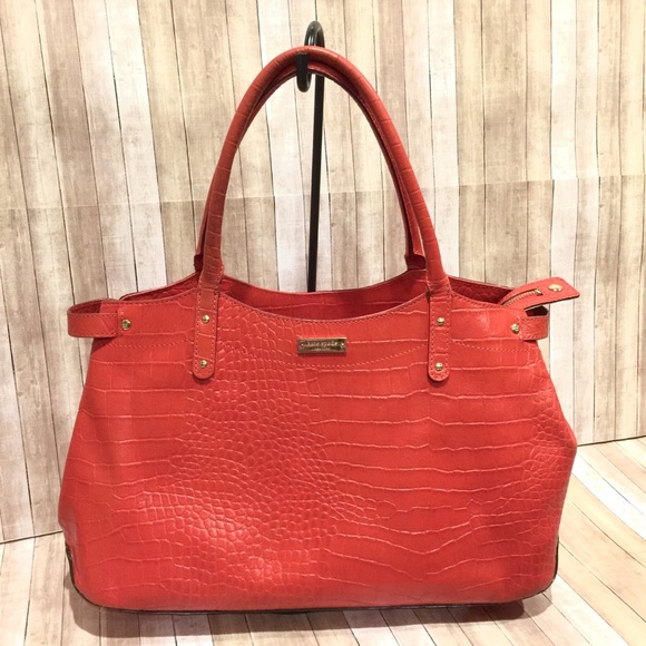 kate spade Handbags - Kate Spade Moc Croc Leather Orange Satchel